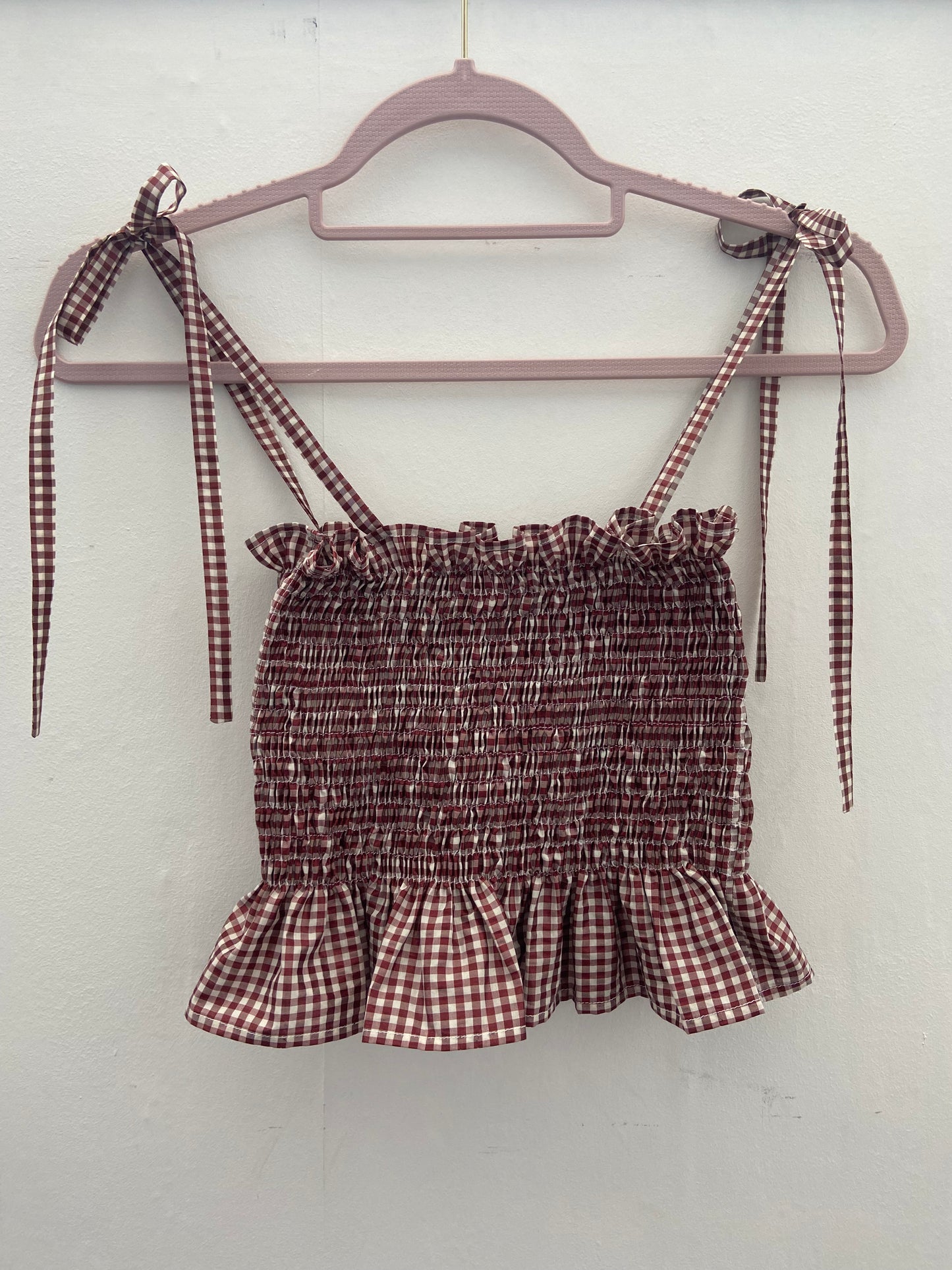 The Briony Top in Shimmery Red Gingham