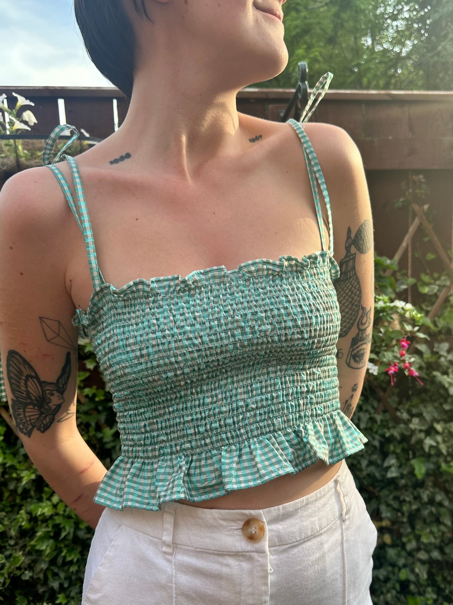 The Briony Top in Shimmery Teal Gingham