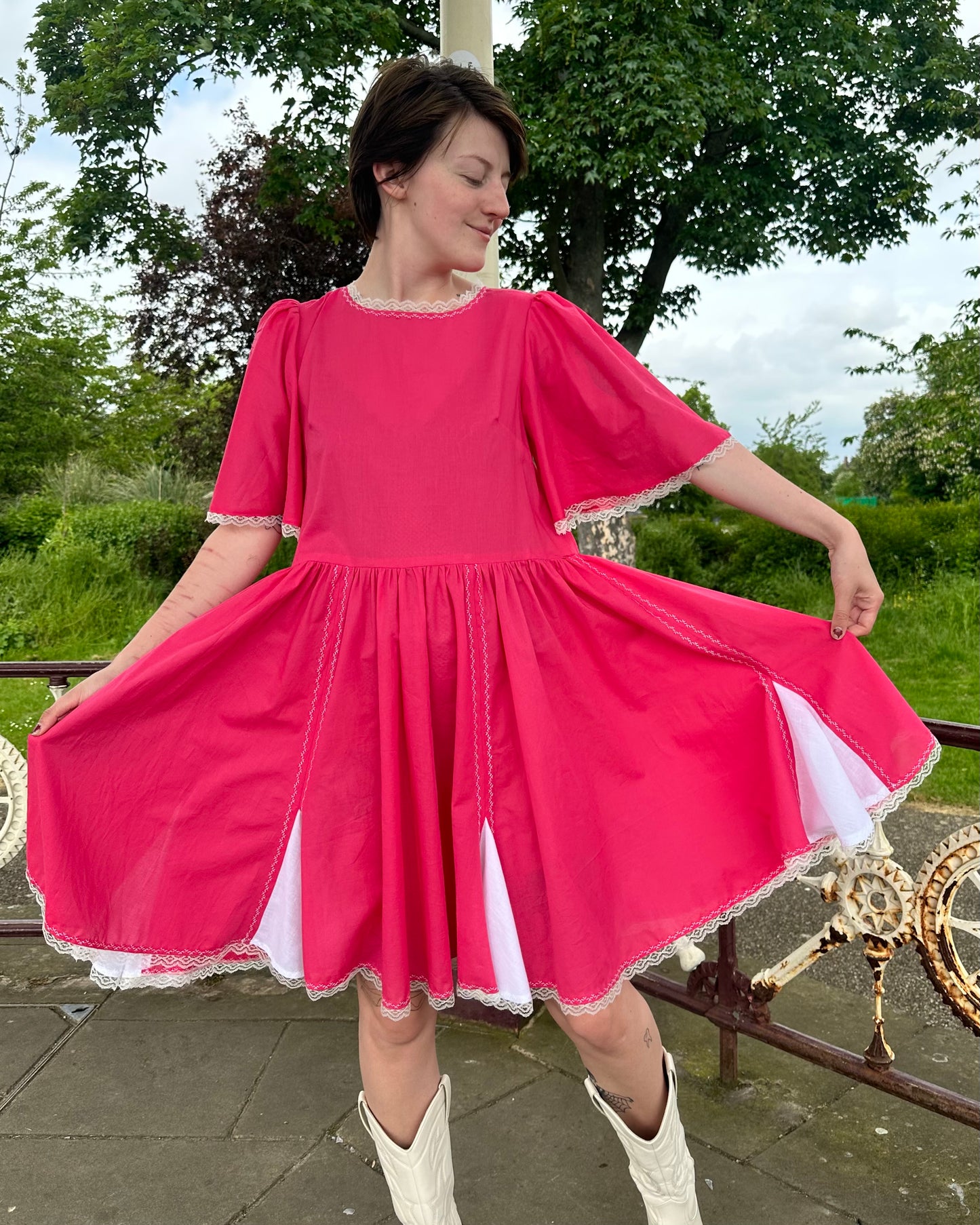 The Blythe Smock Dress in Hot Pink