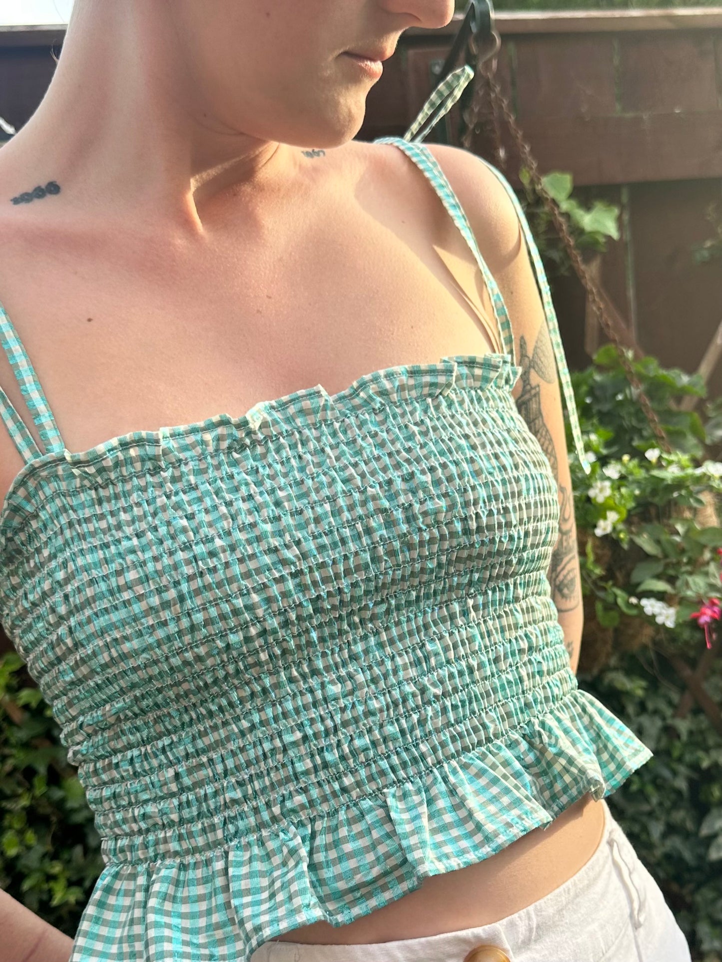 The Briony Top in Shimmery Teal Gingham