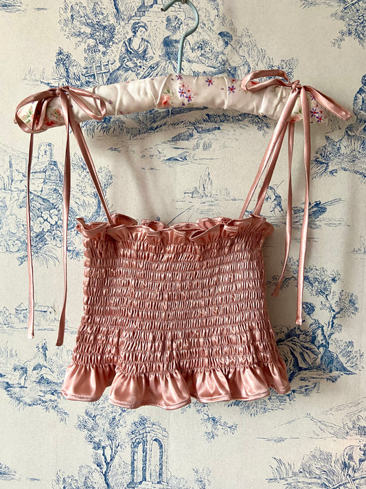 The Briony Crop Top in Pink Satin