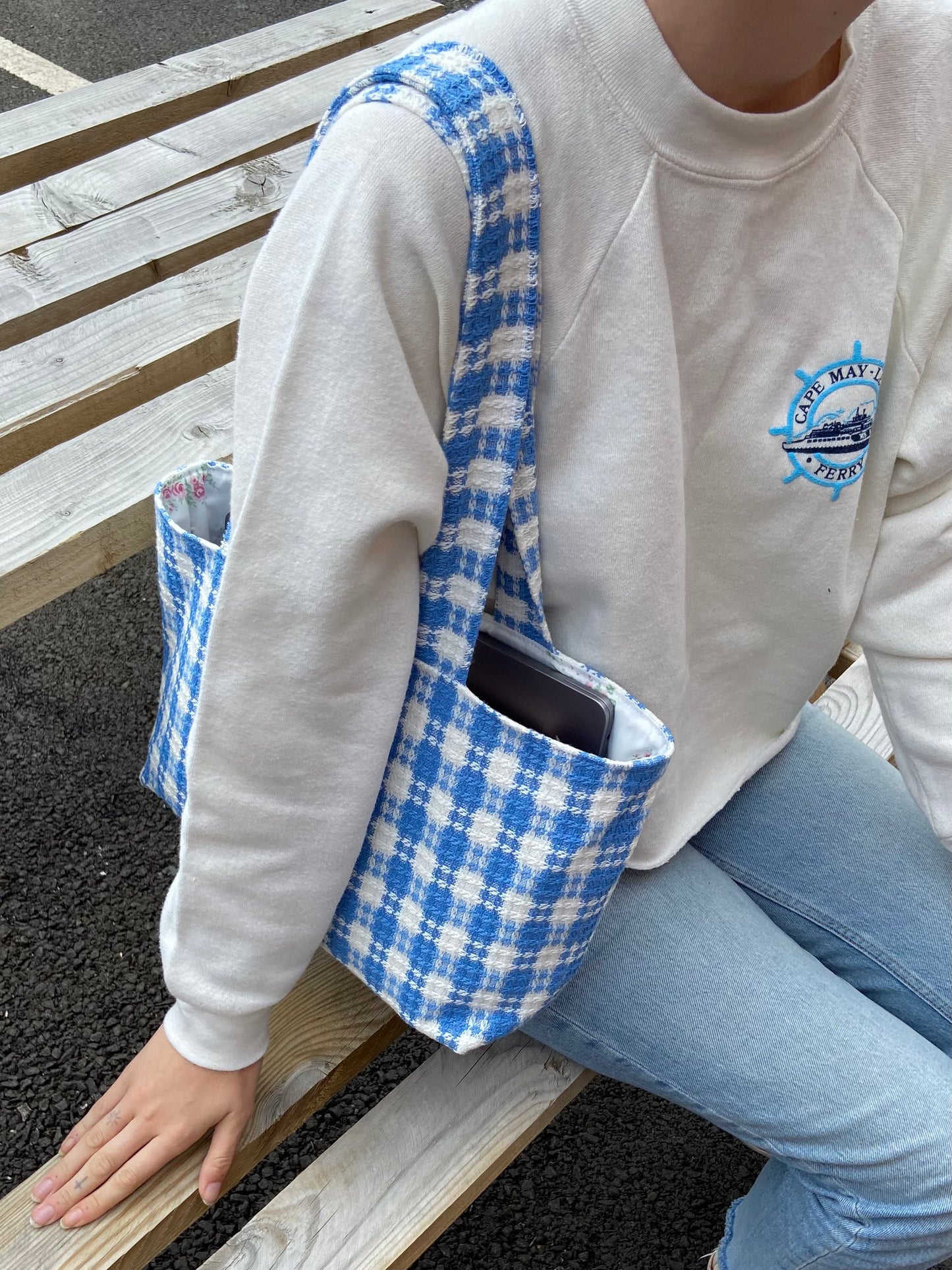 The Bonnie Shoulder Bag in Blue Bouclé