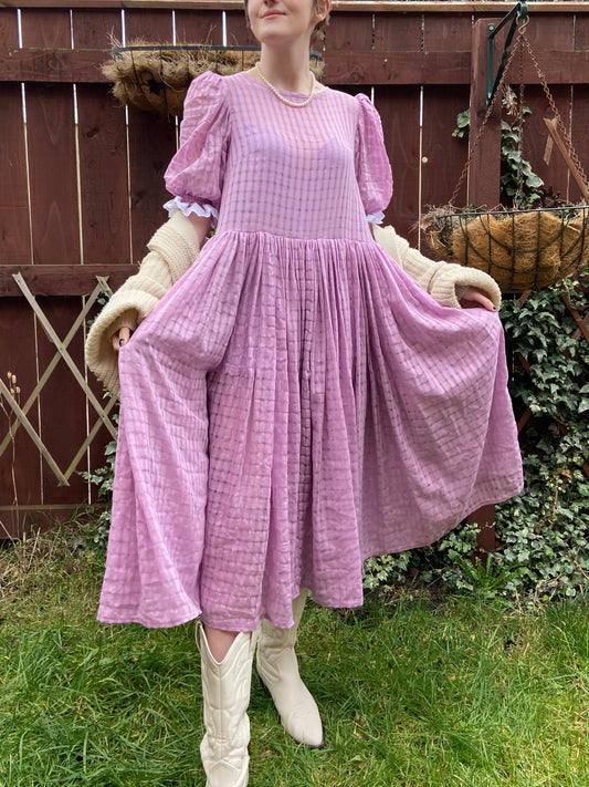 The Alma Smock Dress in Sheer Pink Gingham