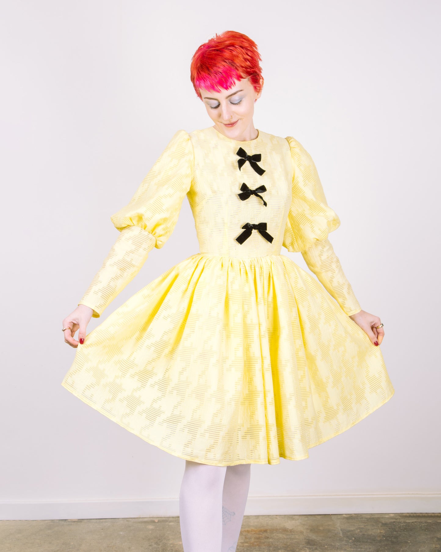 The Anna Prairie Dress in Yellow Houndstooth