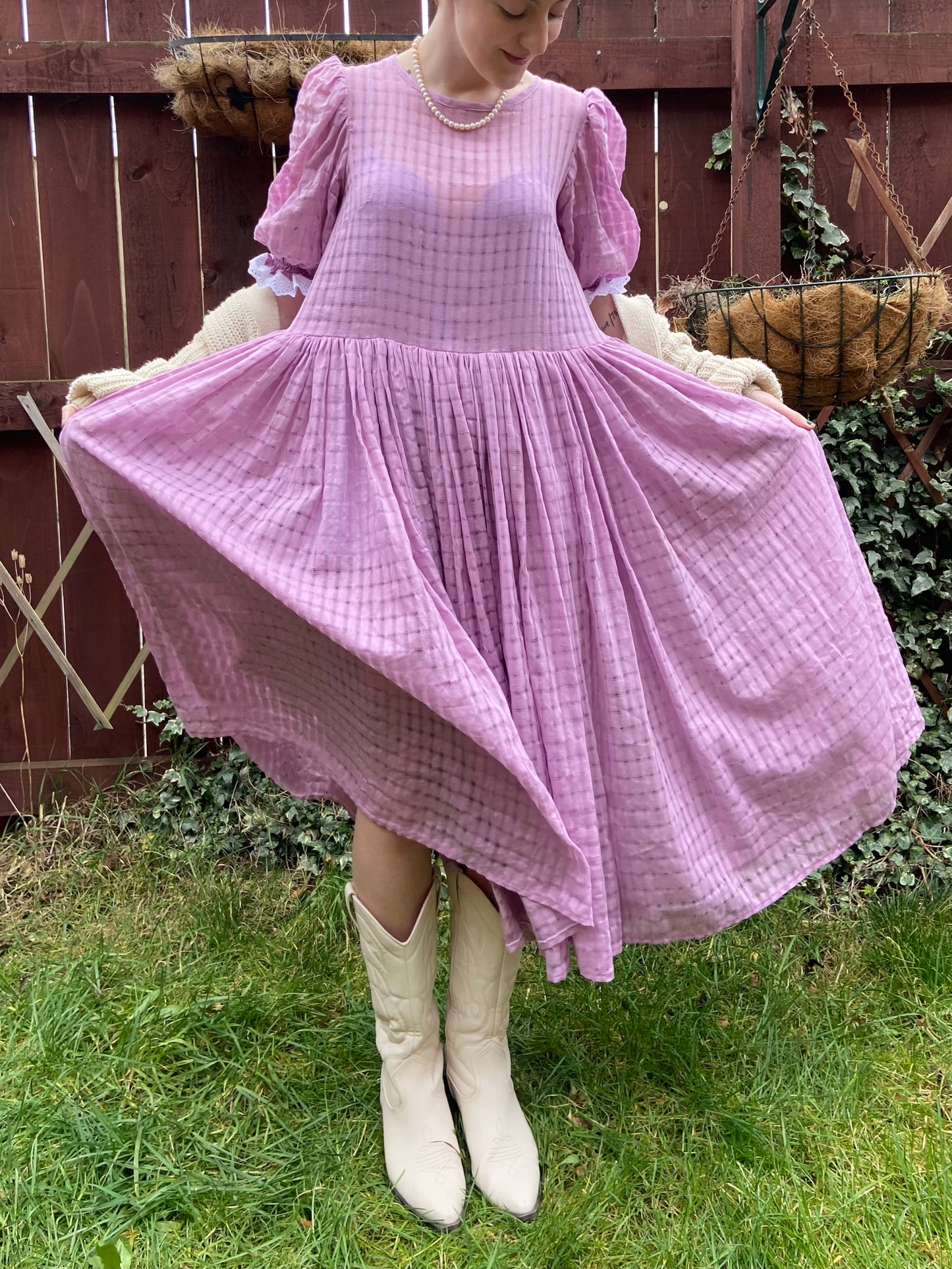The Alma Smock Dress in Sheer Pink Gingham